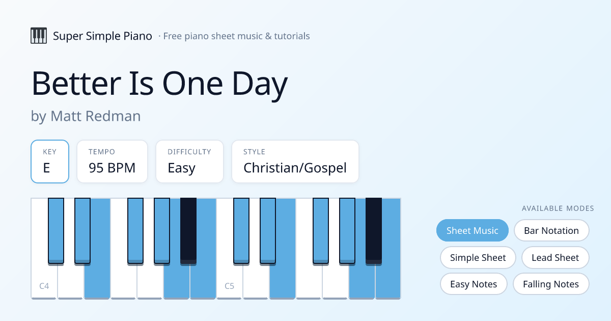 Better Is One Day by Matt Redman Sheet Music in E — Free Piano PDF ...