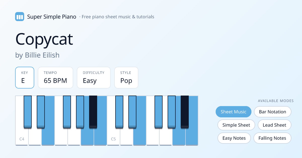 Copycat by Billie Eilish Piano Chords & Lyrics — Lead Sheet in E