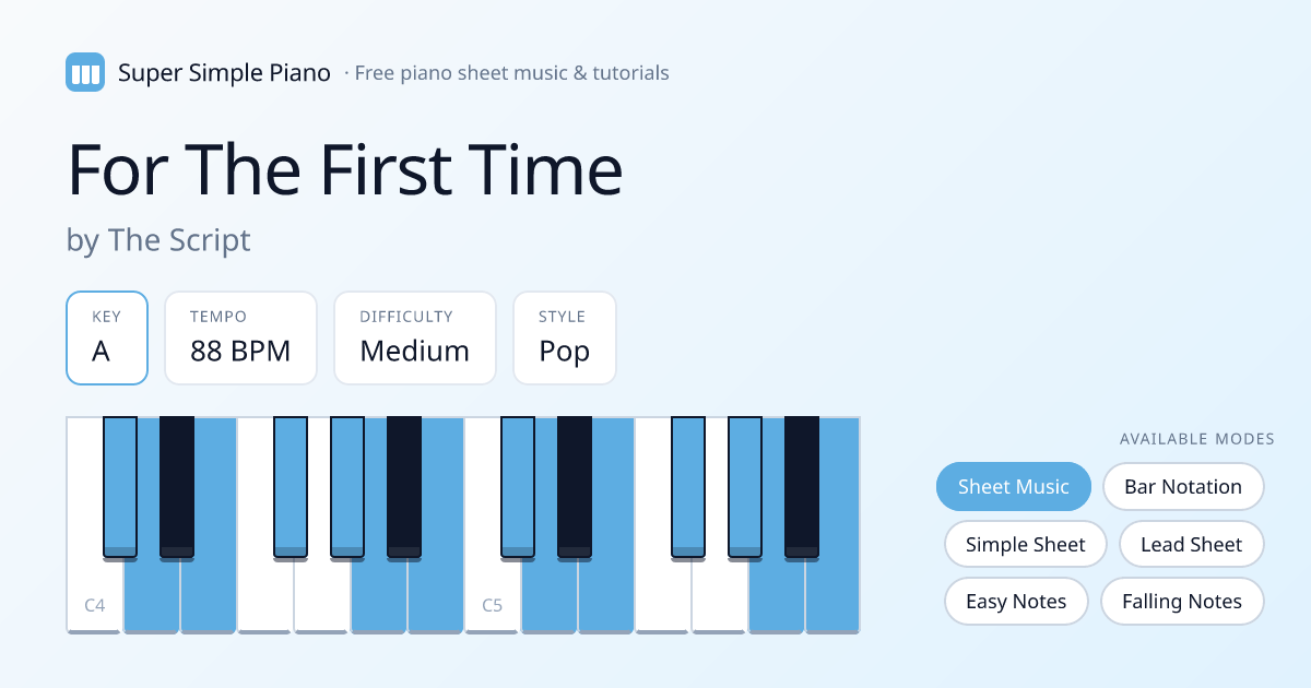How to Play For The First Time by The Script on Piano Easy — Notes for ...