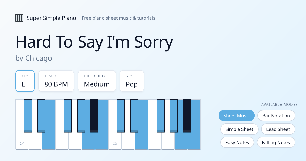 How to Play Hard To Say I'm Sorry by Chicago on Piano Easy — Notes for ...