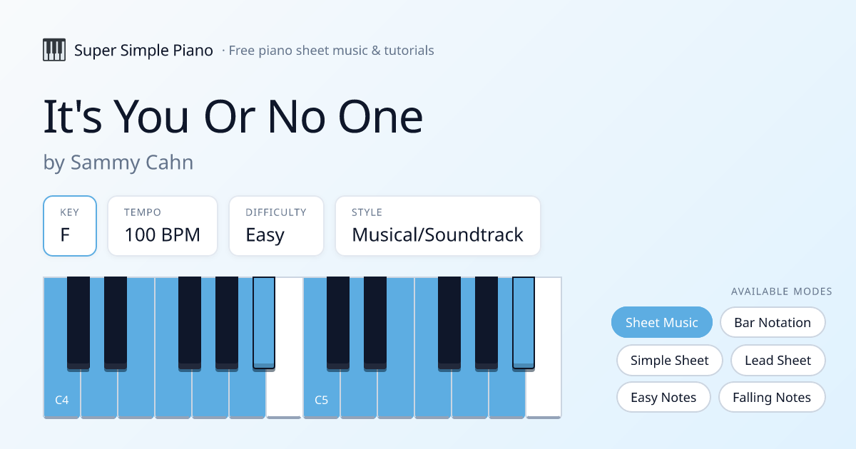 It's You Or No One by Sammy Cahn Simplified Piano Arrangement — Easy ...