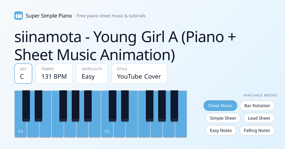 Siinamota - Young Girl A (Piano + Sheet Music Animation) Piano Sheet ...