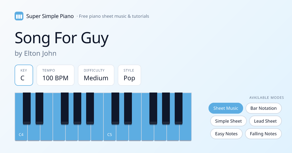 Song For Guy by Elton John Piano Chords & Lyrics — Lead Sheet in C