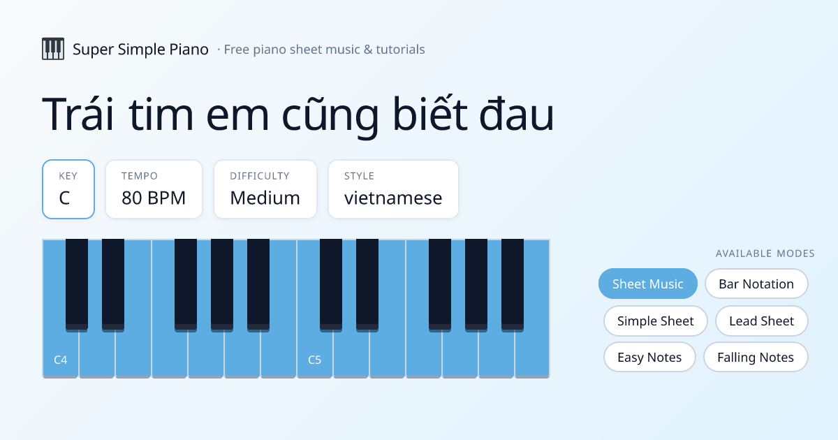 Trái Tim Em Cũng Biết đAu Piano Sheet Music — Visual Bar Notation