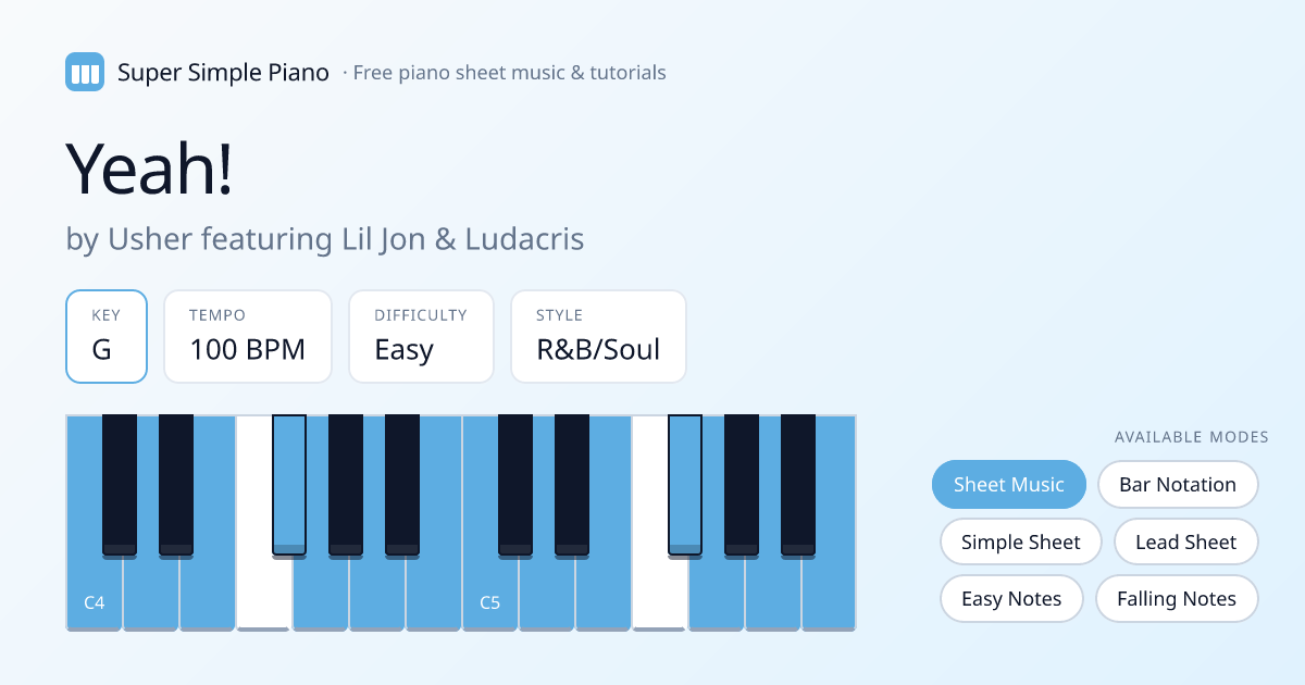 How to Play Yeah! by Usher featuring Lil Jon & Ludacris on Piano Easy ...
